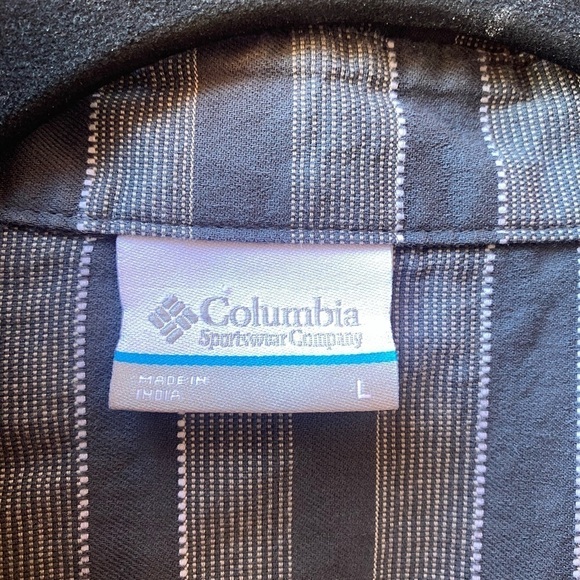 Columbia Large Gray Stripe Collar Button Down Short Sleeve Shirt Snap Button - Picture 5 of 9